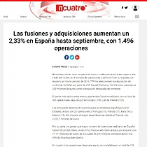 Las fusiones y adquisiciones aumentan un 2,33% en Espaa hasta septiembre, con 1.496 operaciones